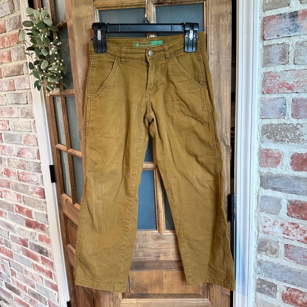 John Deere Carpenter Pants Kids M 8 Brown Relaxed Fit Utility Workwear